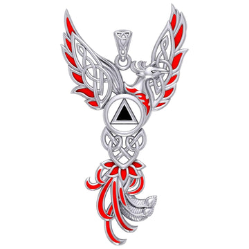 Celtic Phoenix Recovery Silver Pendant with Red Enamel and Black Onyx TPD5874 - Jewelry